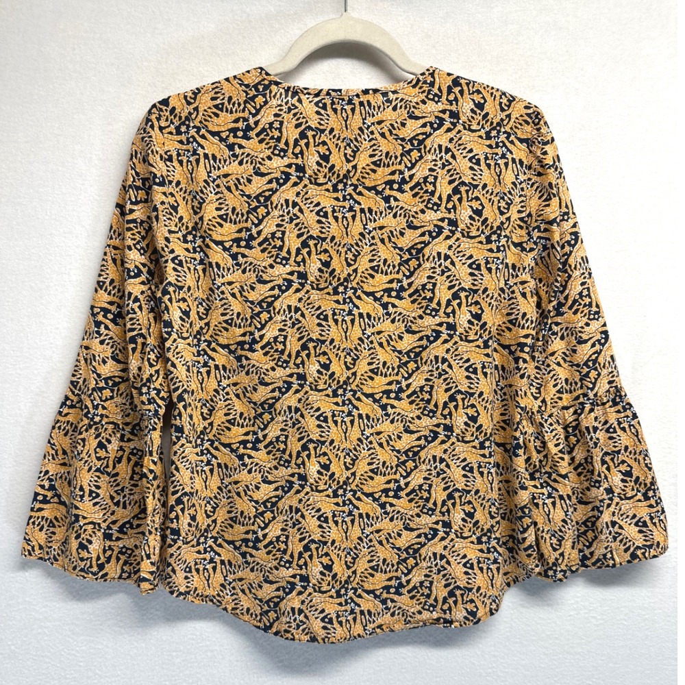 J.Crew Drake's London Top Womens 4 Giraffe Print Bell Sleeve Keyhole Popover - Picture 3 of 10